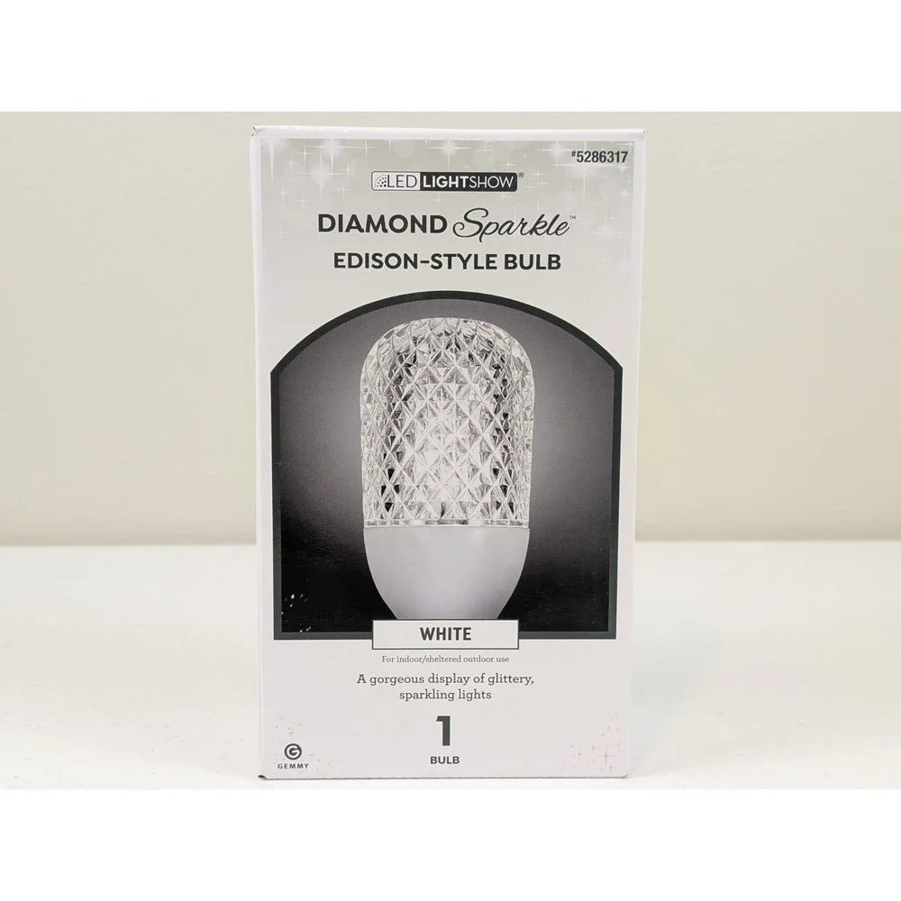 Gemmy LED Lightshow Diamond Sparkle Edison-Style Light Bulb - White - Brand NEW